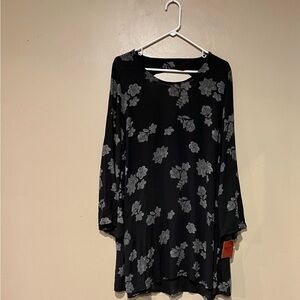 Mossimo | Black Floral Flowy Long Sleeve Dress Size XL Boho Festival